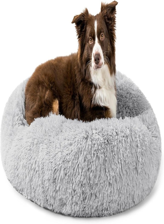 D&C PAWS سرير D&C PAWS Calming Donut للكلاب الصغيرة والمتوسطة الحجم والقطط | سرير ناعم ورقيق من الفرو الصناعي الفاخر مع حافة مرتفعة للدعم، قابل للغسل، دائري الشكل، للقطط الصغيرة (رمادي فاتح - متوسط) - Image 1